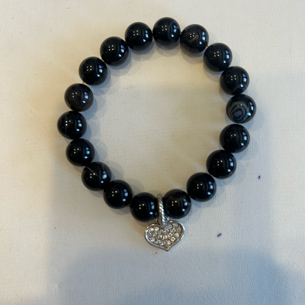 Brighton Black Beaded Bracelet with Silver Heart Charm